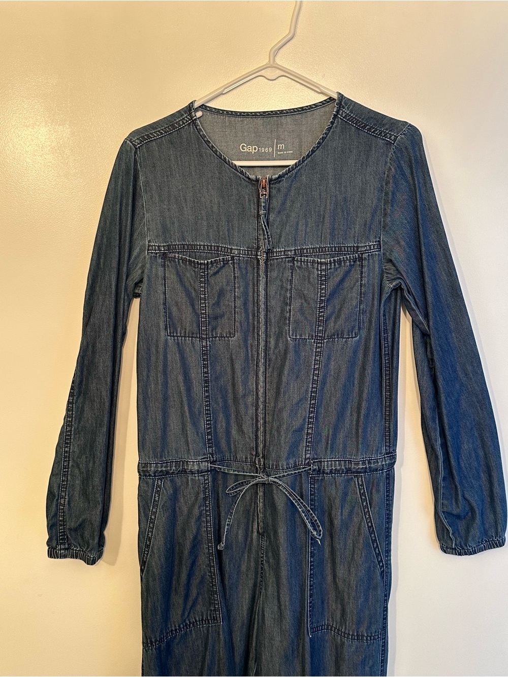 GAP Dark Blue Denim Zip-Front Jumpsuit Jacket